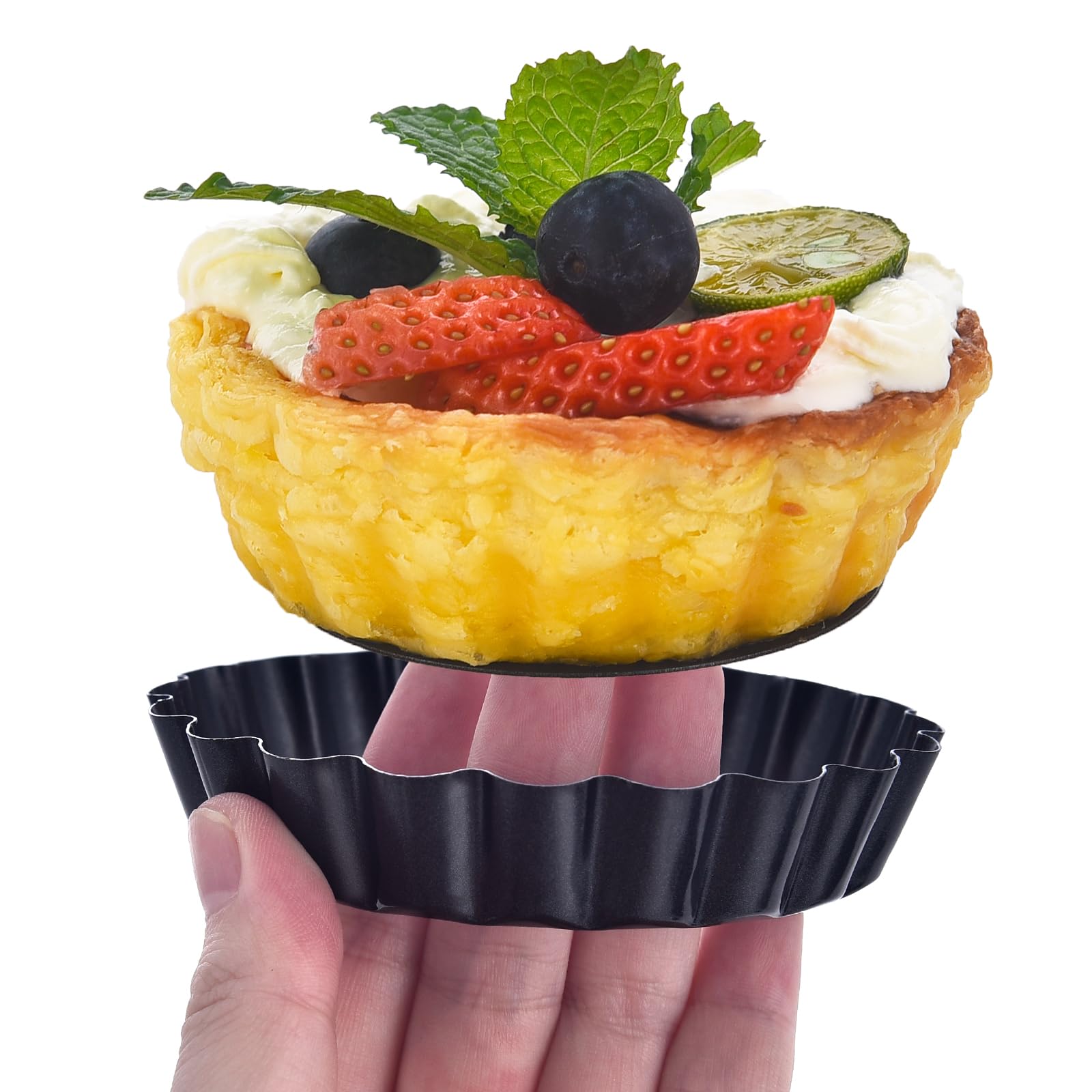 DATANYA Mini Tart Pans Removable Bottom 3 Inch, Carbon Steel Nonstick Quiche Pan Pie Tart Tin Mold, 0.8inches High for Baking Tartlets, Pies, Cakes, Cupcakes - Premium Champagne Gold 12PCS