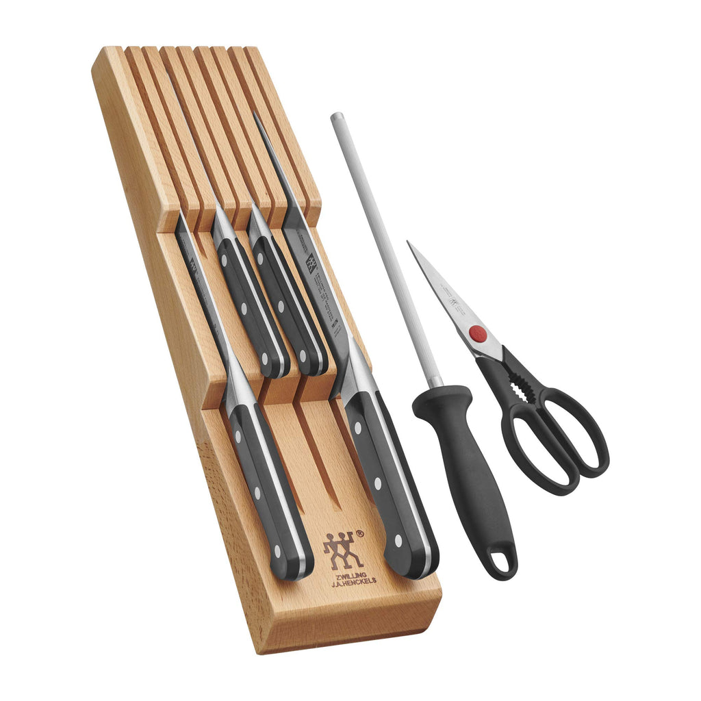 ZWILLING Pro 7-Piece Razor-Sharp German Knife Block Set with Bonus Sharpener, Made in Company-Owned German Factory with Special Formula Steel perfected for almost 300 Years, Dishwasher Safe