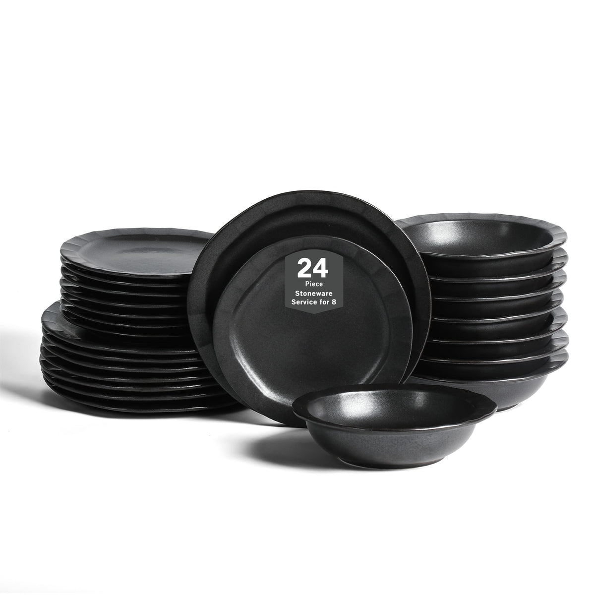 Stone Lain Oasis Stoneware Plate Dish Set, 4-Piece Dinner Plates - Ceramic Serving Dishes for 4 People - Microwave & Dishwasher Safe, White