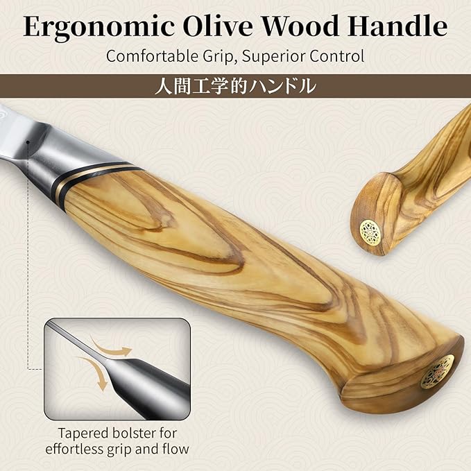TIVOLI Bread Knife – Damascus VG-10 Serrated Knife with Razor Sharp Edge for Homemade Bread, Sourdough & Cake – Ergonomic Olive Wood Handle, Gift Box for Baking & Wedding Gifts