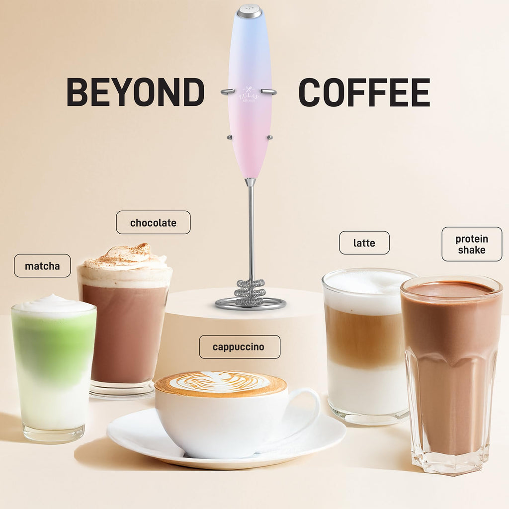 Zulay Kitchen Powerful Milk Frother Wand With Duracell Batteries - Ultra Fast Handheld Drink Mixer - Electric Whisk Foam Maker for Coffee, Lattes, Cappuccino & Matcha - Triple Whisk - Orchid Bloom