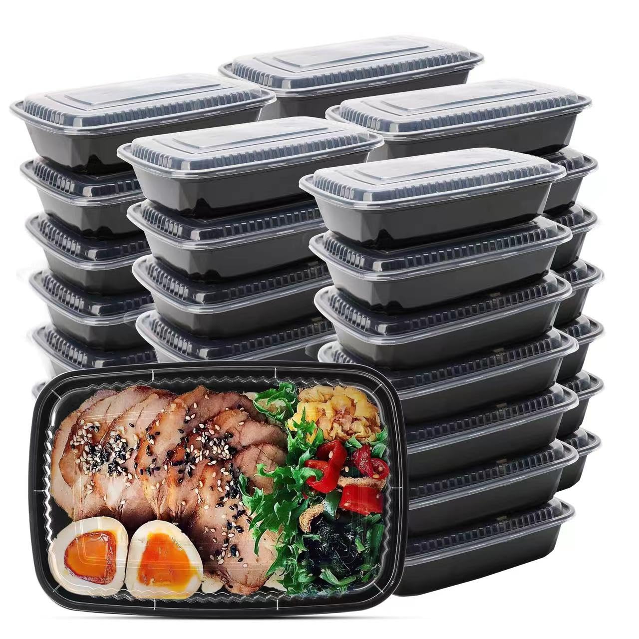 WUHUIXOZ Meal Prep Container, 50 Pack 32 oz Food Storage Containers with Lids, Disposable Bento Box Reusable Plastic Lunch Box, BPA Free Take-Out Box Microwave Dishwasher Freezer Safe