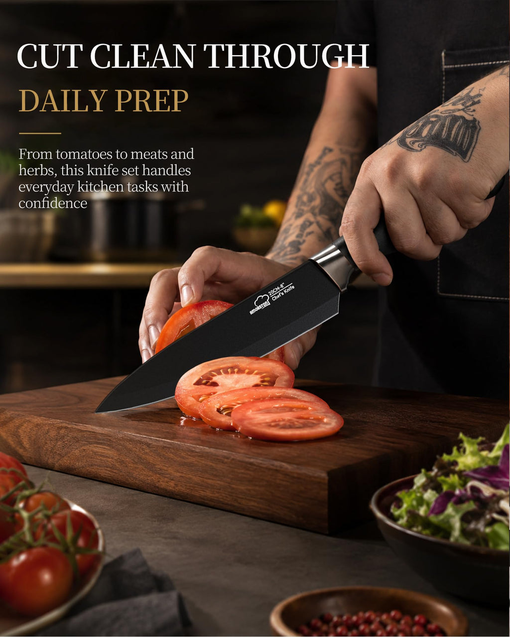 Amorston Knife Set 15 Piece Kitchen Knife Set with Block