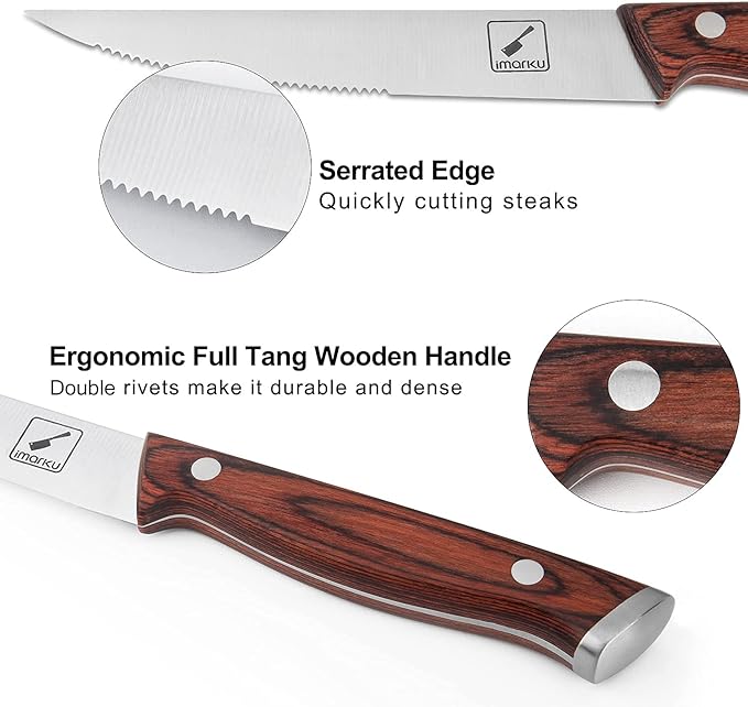 imarku Steak Knives Set of 6, Japanese HC Steel Premium Serrated Steak Knife Set with Ergonomic Handle and Gift Box, Home Essential, Best Chrismas Gifts for Women and Men