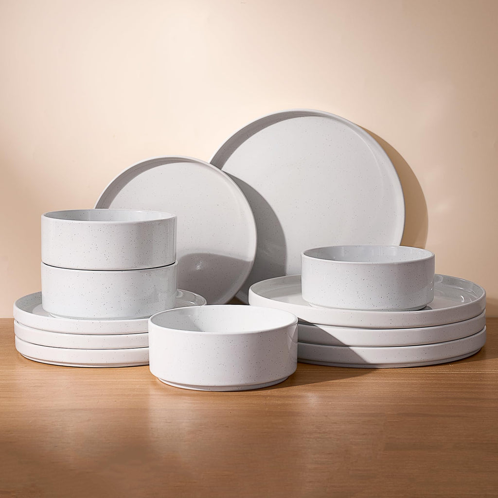 Famiware Nebula Plates and Bowls, 18-Piece Dinnerware Set, White