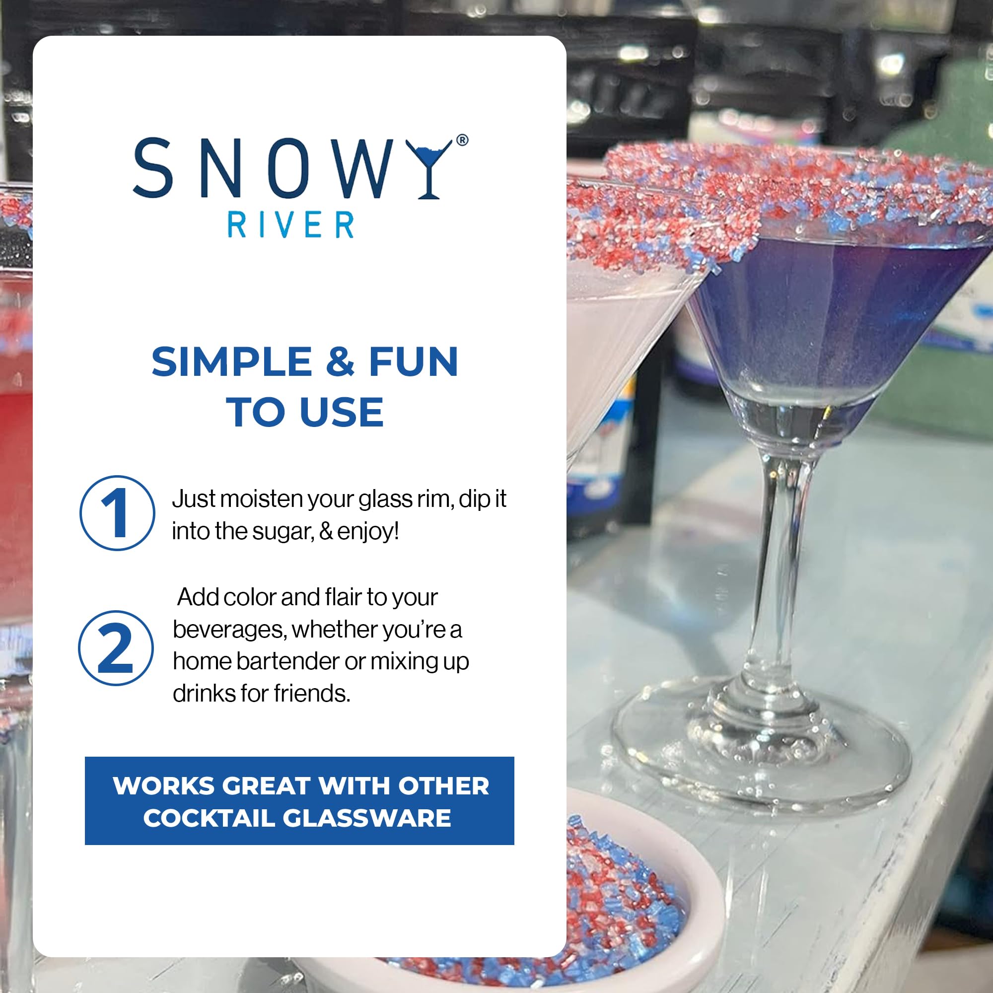 Snowy River Natural Cocktail Sugar Rimmer - Kosher Certified Naturally Colored Beverage Rimming Sugar for Cocktails, Margaritas, Drinks (America, 4 Ounce (Pack of 1))