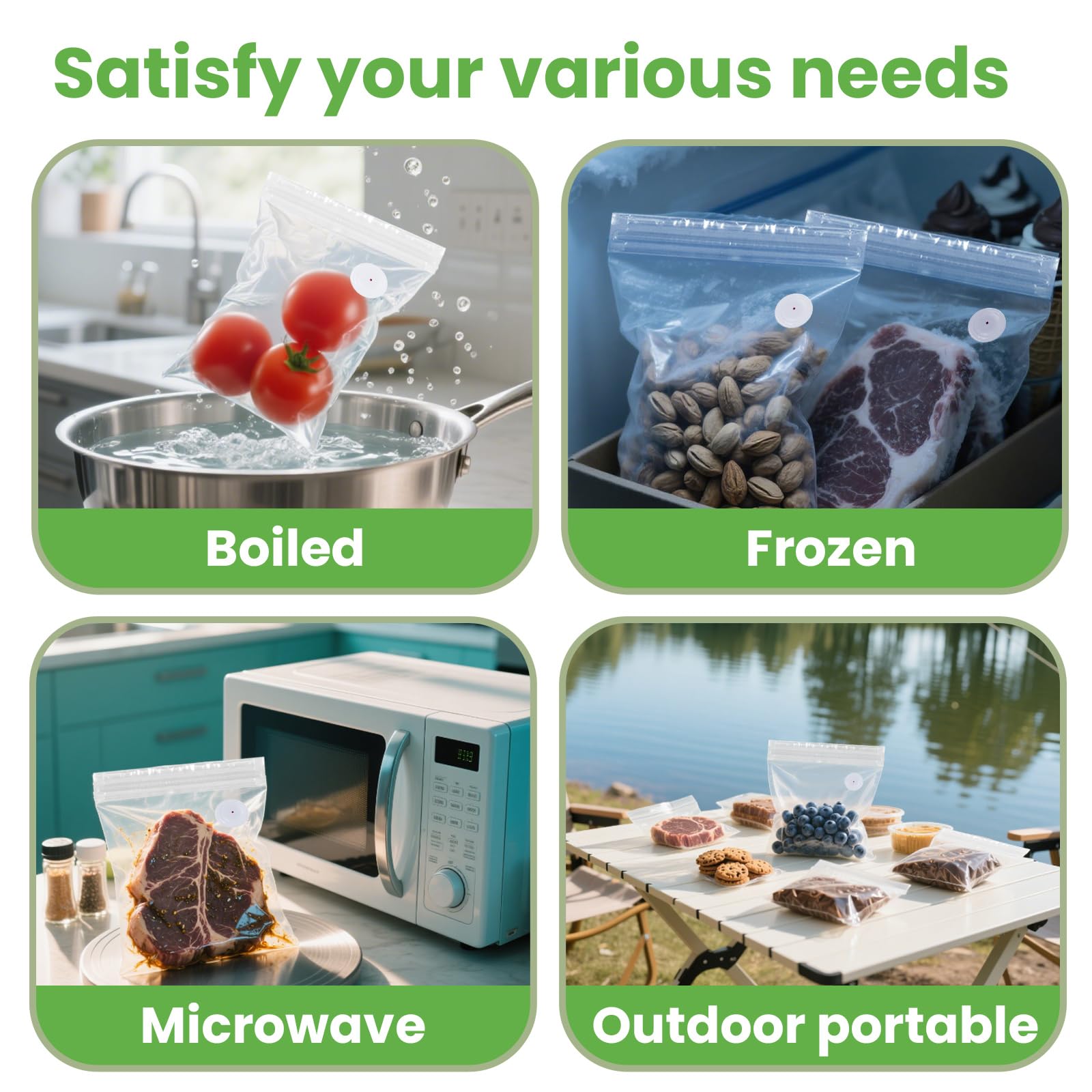 Reusable Vacuum Seal Bags, BPA-Free Food-Grade, Leakproof & Odor-Resistant, Freezer & Microwave Safe, Clear Storage Bags for Meat, Seafood, Snacks & Dry Goods, 30 Pack (10.24" x 13.39")