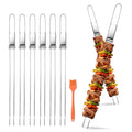 Metal Skewers, 17"（10PCS), Double Pronged Flat Stainless Steel with Slider