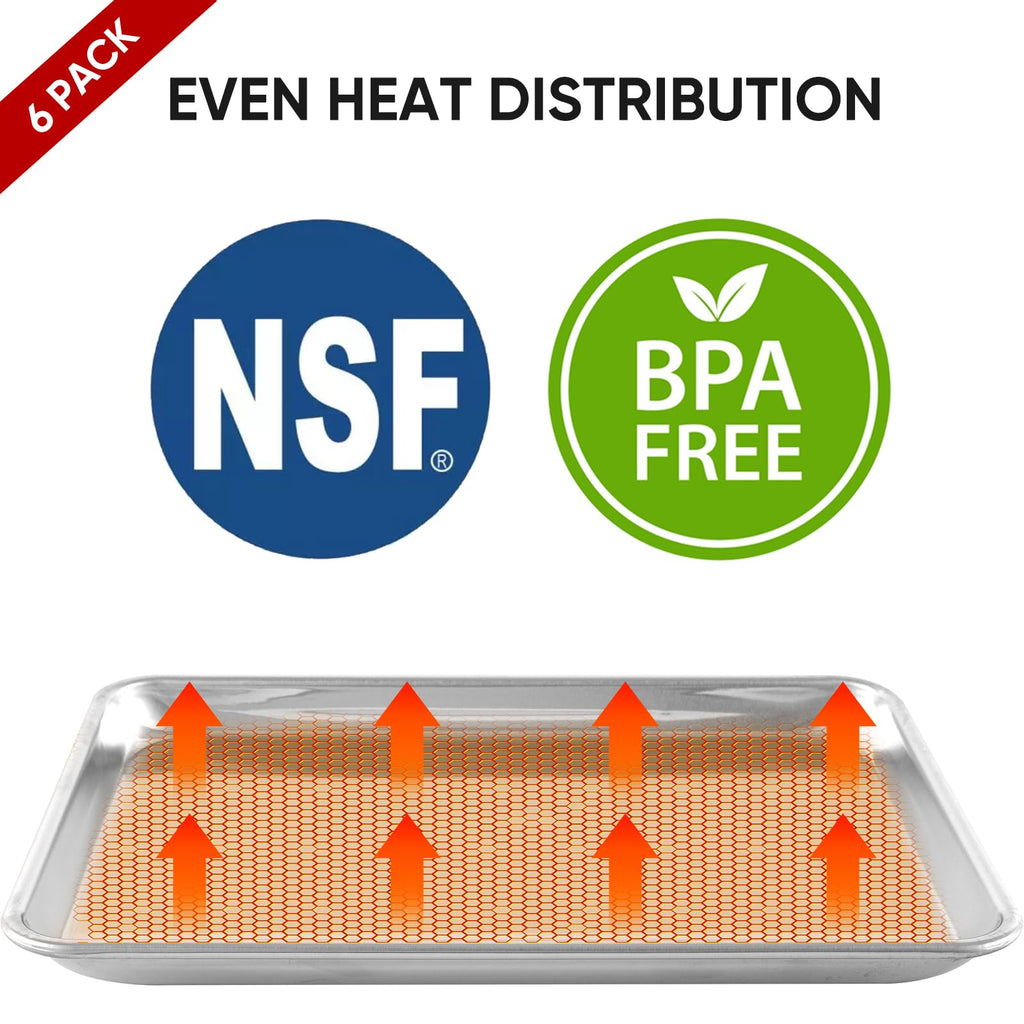TENUP 6 Pack Aluminum Quarter Sheet Pan, 13" x 9" Heavy Duty Commercial Baking Tray Reinforced Rim, Warp-Resistant Rust-Free