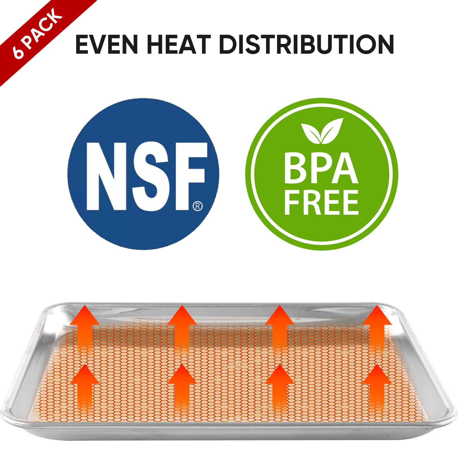 TENUP 6 Pack Aluminum Quarter Sheet Pan, 13" x 9" Heavy Duty Commercial Baking Tray Reinforced Rim, Warp-Resistant Rust-Free