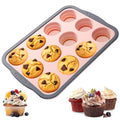 BHNJUTM 12-Cup Silicone Muffin Pan for Baking - Premium Nonstick Muffin Tin with Metal Reinforced Frame, Easy to Clean Silicone Cupcake Molds, Dishwasher & Oven Safe BPA Free (one pink)