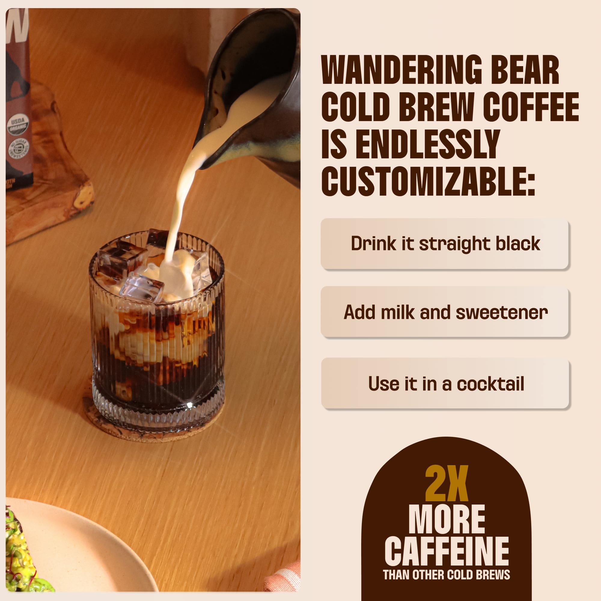 Wandering Bear Organic Caramel Cold Brew Coffee On Tap, Iced Coffee Drink - Extra Strong, Bold, Smooth, No Sugar Added, Shelf-Stable, Ready to Drink,Gluten Free & Vegan -16 Servings of 6fl.oz -96fl.oz