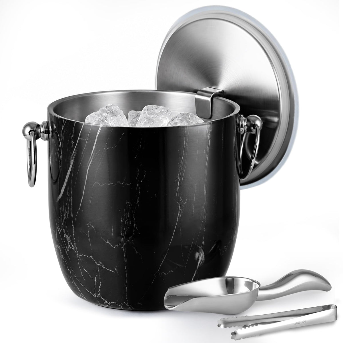 Insulated Ice Bucket, 3L Double Wall Stainless Steel Ice Bucket