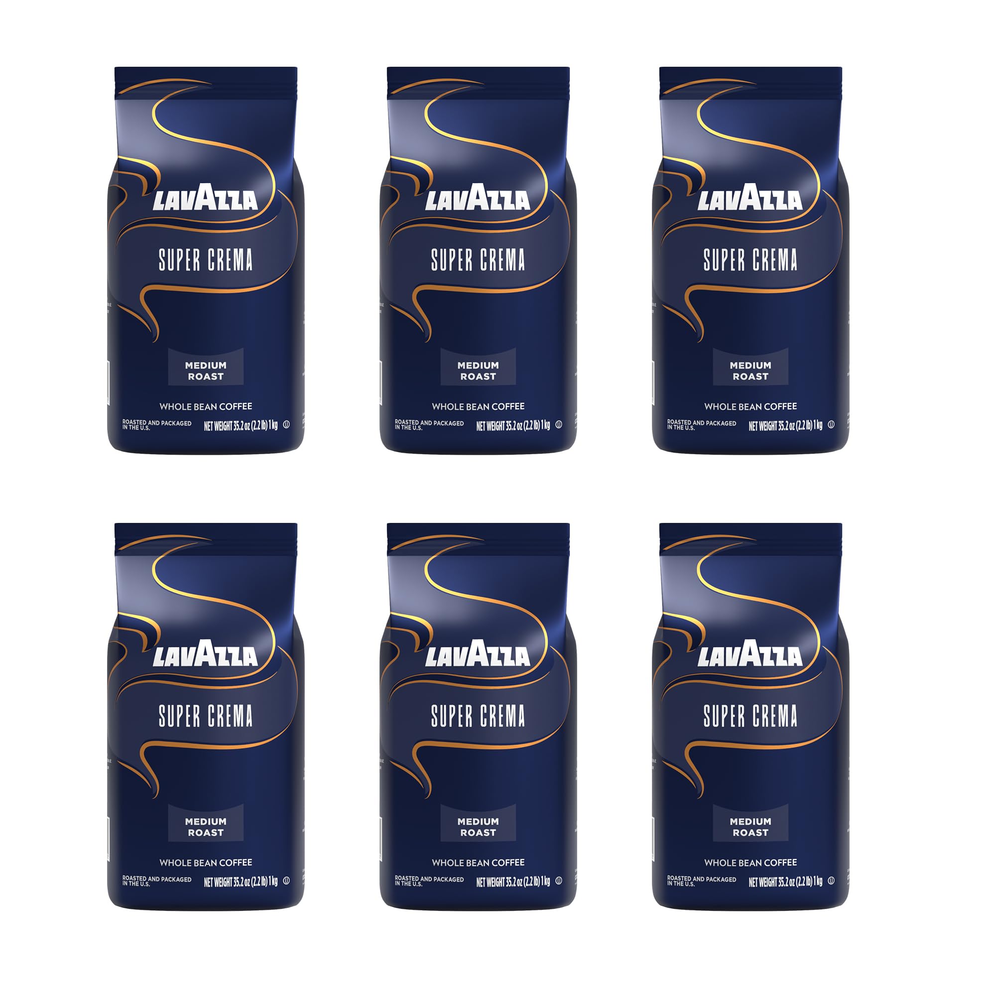 Lavazza Super Crema Whole Bean Espresso Coffee, 2.2lb Bag, Vacuum-Packed