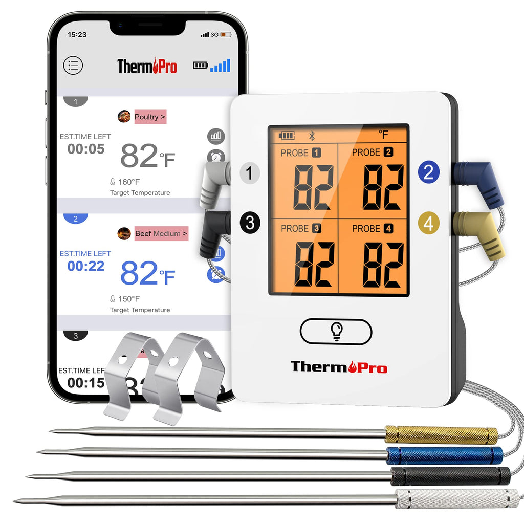 ThermoPro TP25 650FT Wireless Meat Thermometer with 4 Probes, Bluetooth Meat Thermometer for Cooking, BBQ Oven Food Smoker Thermometer Rechargeable, Fathers Day Gift for Him
