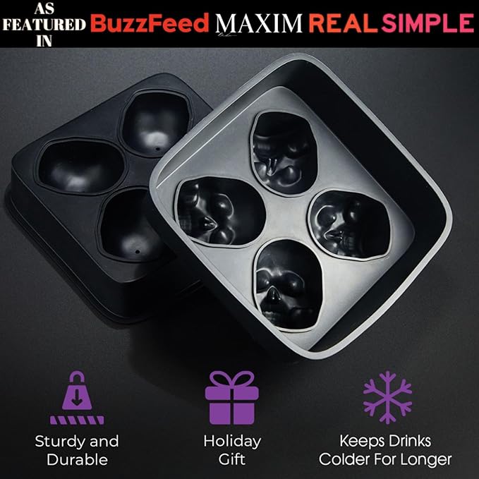 ShapedIceMolds 3D Large Skull Ice Cube Mold Tray, Round Whiskey Ice Mold with Lid for Whiskey Drinkers, Bartenders, Gift Exchanges, Home Bar Enthusiasts and Holiday Gifts