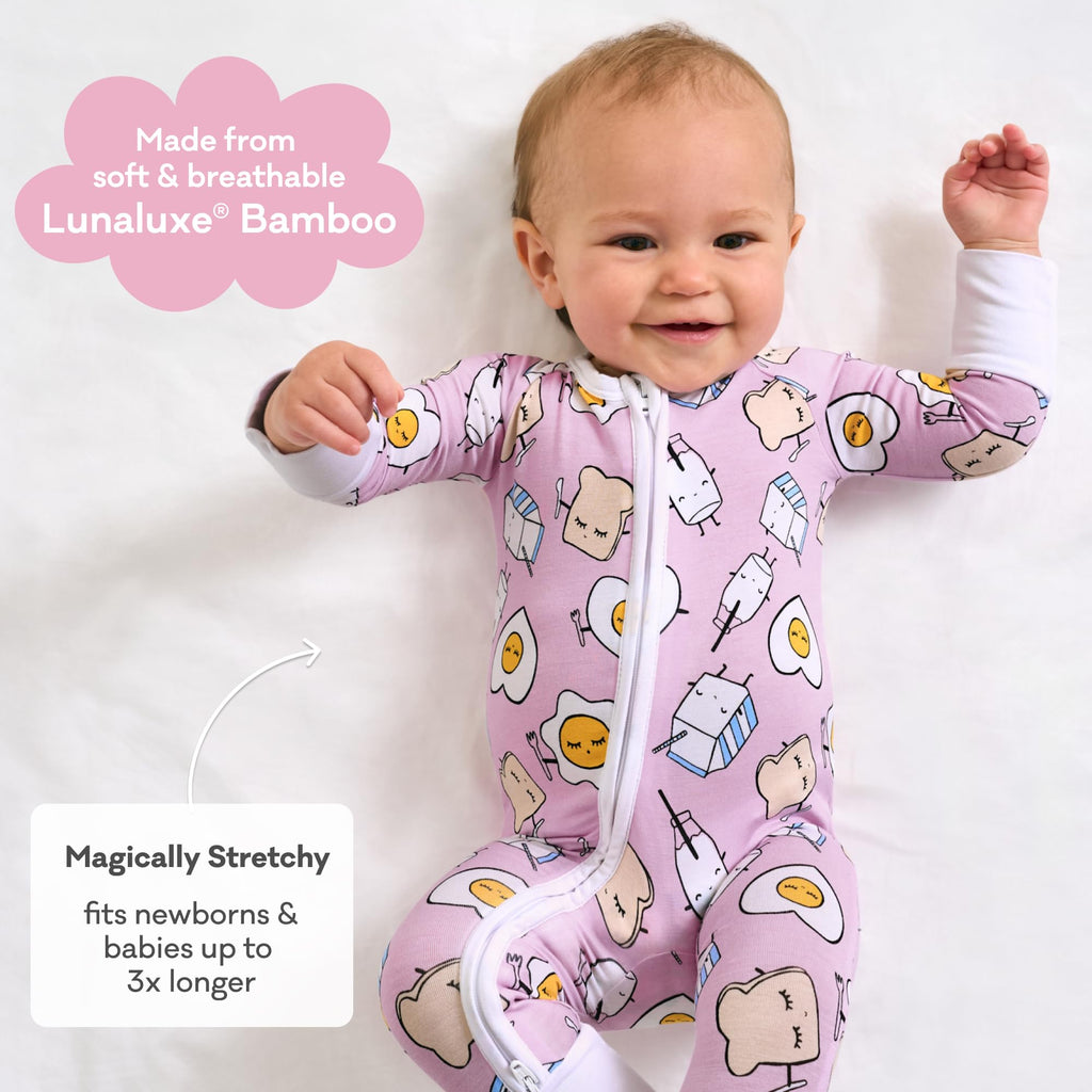 Little Sleepies Baby Pajamas, Pink Breakfast Buddies, 6-12M