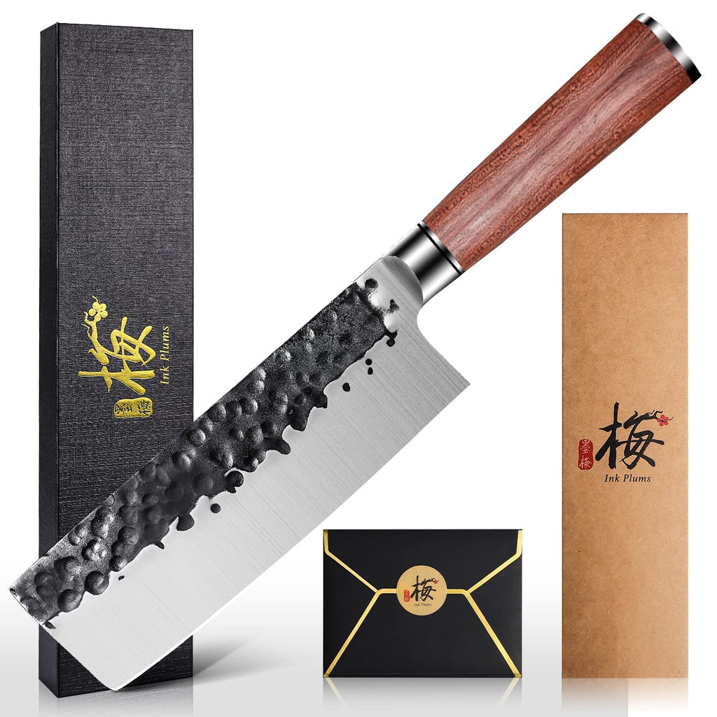 Ink Plums 8 inch Kitchen Chef's Knife, German High Carbon Stainless Steel Sharp Knife, Professional Meat Knife with Brazilian Rosewood Handle and Gift Box for Family & Restaurant