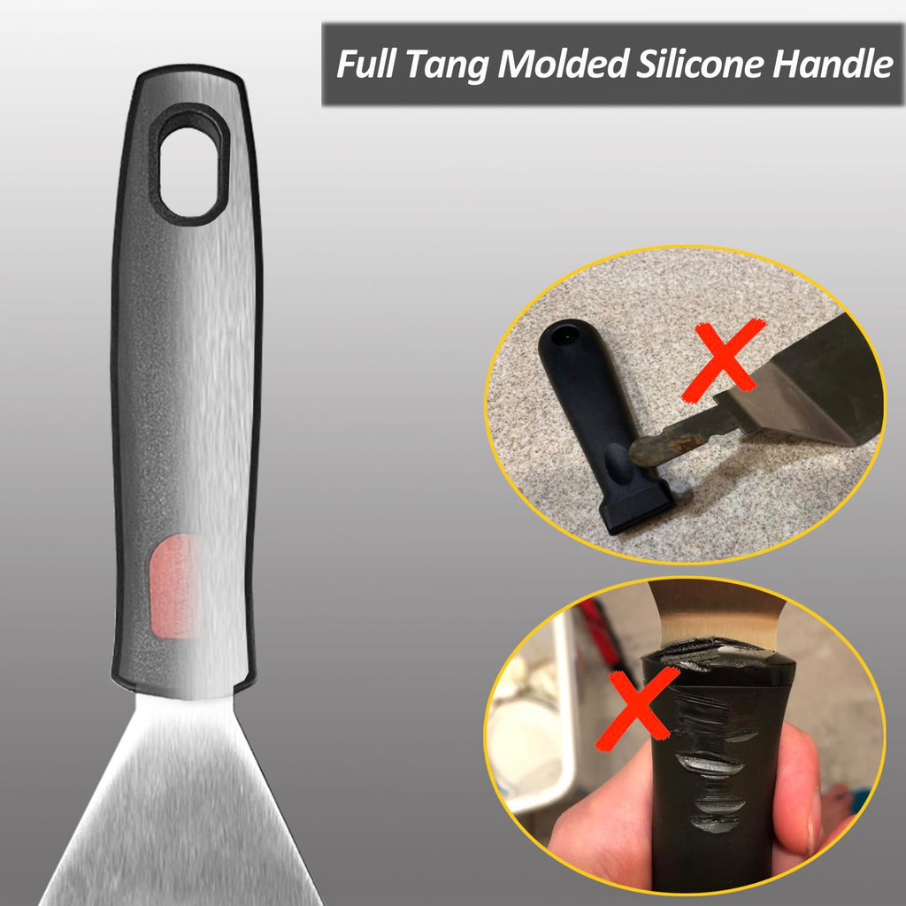 Stainless Steel Spatula Set with Heat Resistant Silicone Handle, VOVOLY Metal Spatulas For Kitchen Use, Thickened Smash Burger Spatula, Fish Flipper, Bench Scraper