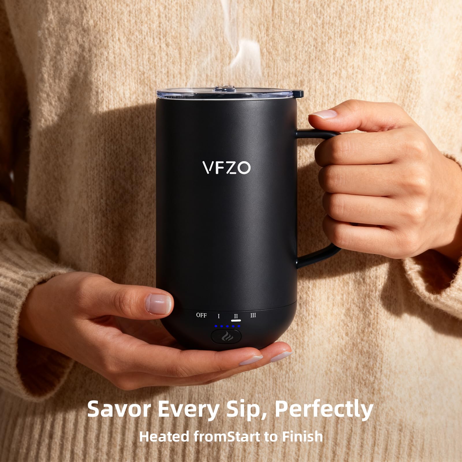 VFZO Self Heating Coffee Mug,High-Capacity- 18 oz, 180 Min Battery Life, Smart Heated Coffee Mug，Smart Mug, Simple Temperature Control Operation (wine red)