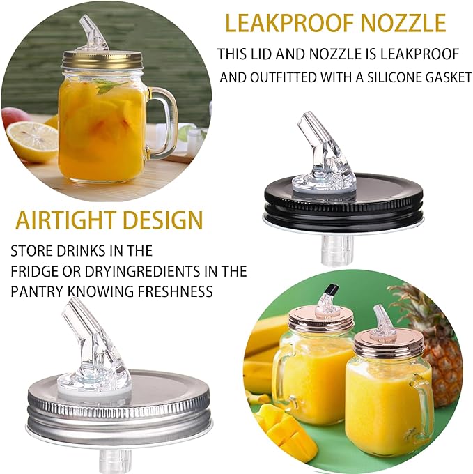 Mason Jar Pour Spouts. free flow Mason Jar Pour Spouts, mason jar for spout regular mouth size 70mm dispenser germination cover. Suitable for any liquid. Leak-Proof 4-Pack + 8 Lid Caps (black)