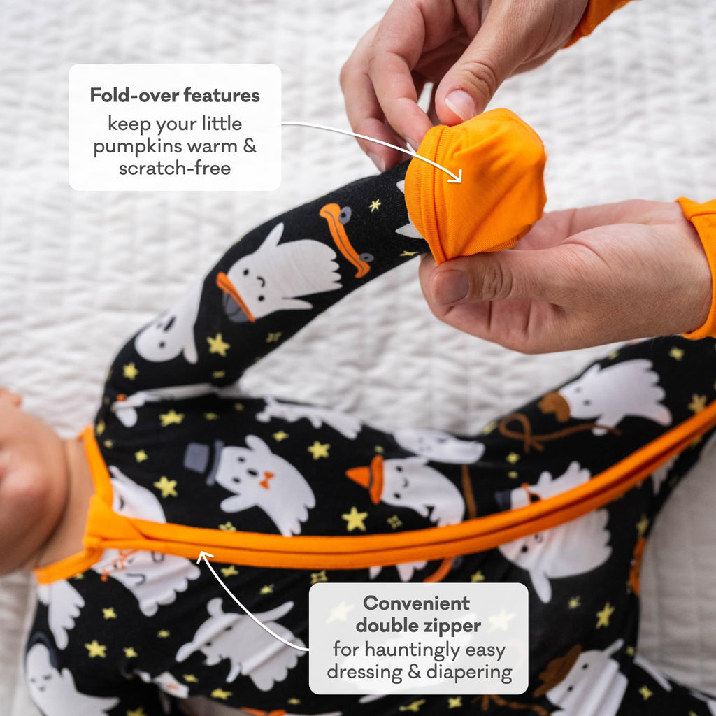 Little Sleepies Halloween Pajamas for Baby Boys & Girls, Viscose from Bamboo Baby Pajamas, Newborn Sleepers, 2-Way Zipper PJs, Friendly Ghosts, 3-6M