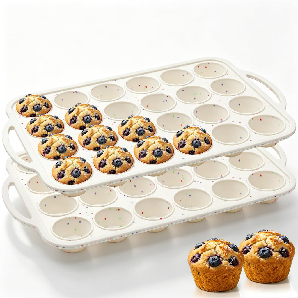 Vinino 1Pack Silicone Muffin Pan for Baking with Metal Reinforced Frame, 12 Cup Regular Size Cupcake Pan, BPA Free Silicone Muffin Tray, Cupcake Baking Pan Molds for Oven Dishwasher Safe - Cream