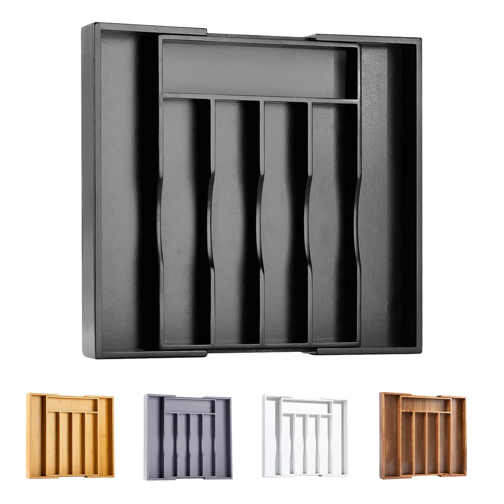 Bellsal Large Premium Acacia Wood Silverware Organizer - Expandable Utensil Drawer Organizer - 17"x19.6" Utensil Holder and Cutlery Tray with Grooved for Kitchen Flatware Utensils(7-9 Slot, Acacia)