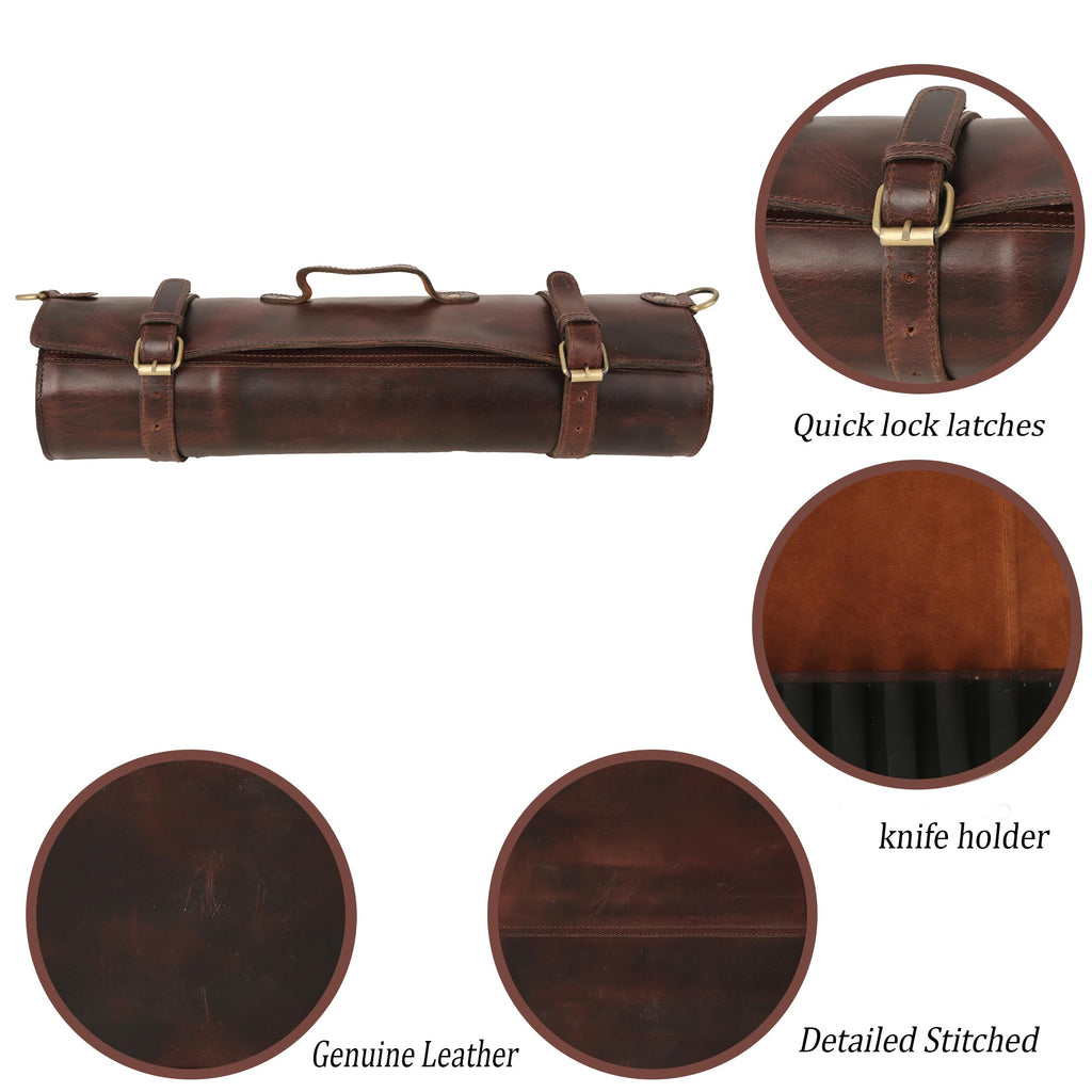 vintage crafts Genuine Buffalo Leather Knife Roll Set Chef's Knife Holder Cutlery Sheath Artist Case Organizer Storage bag Travel Friendly Gift for Men & Women Portable chef knife cases Organizer