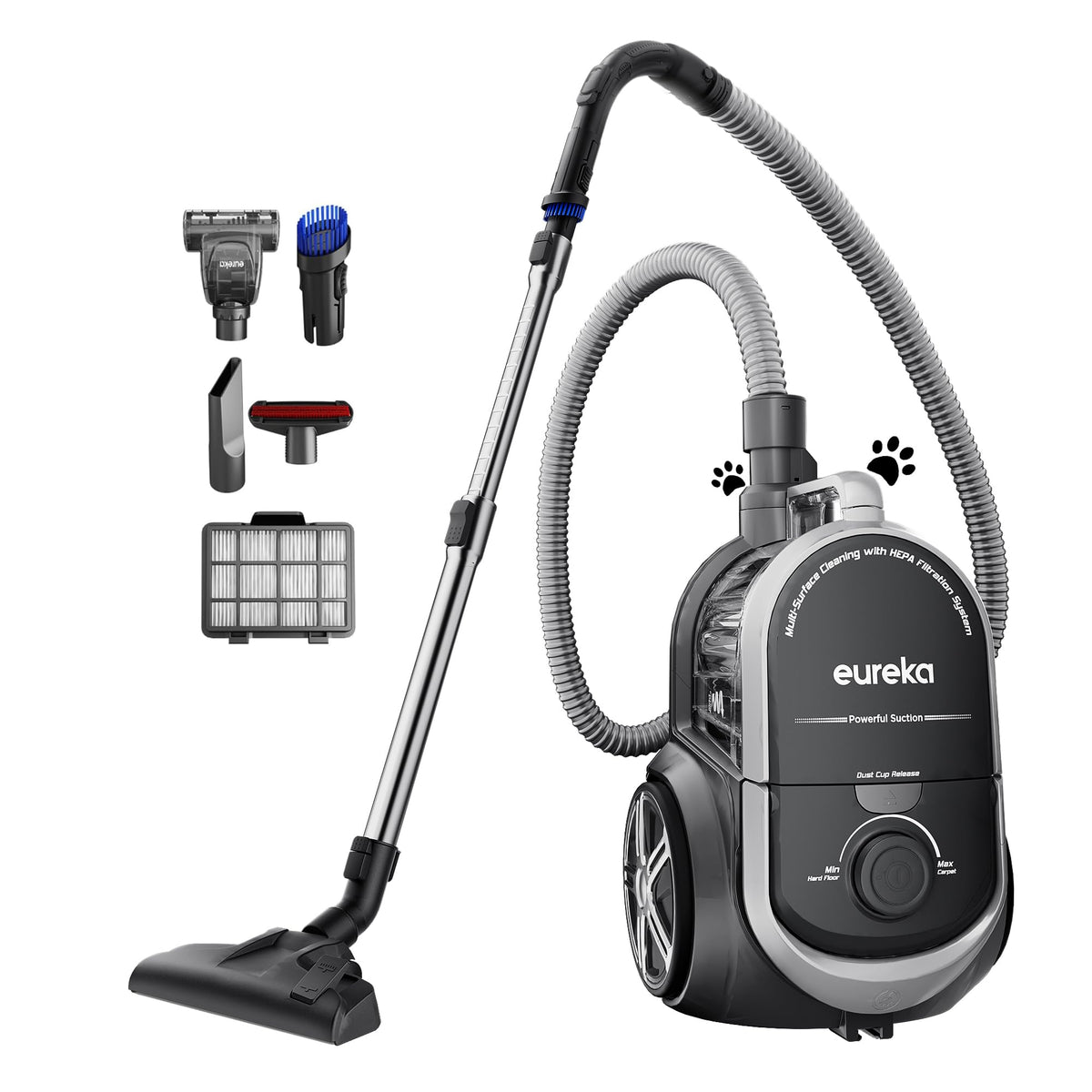Eureka Bagless Canister Vacuum Cleaner, Household Vacuum for Home, White