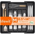 Lifewit Expandable Silverware Organizer, Plastic Utensil Tray for Kitchen Drawer, BPA Free Flatware Cutlery Holder, Space-Saving Storage for Spoons Forks Knives, 8-13.8 x 11.2 x 1.4 inch, Black