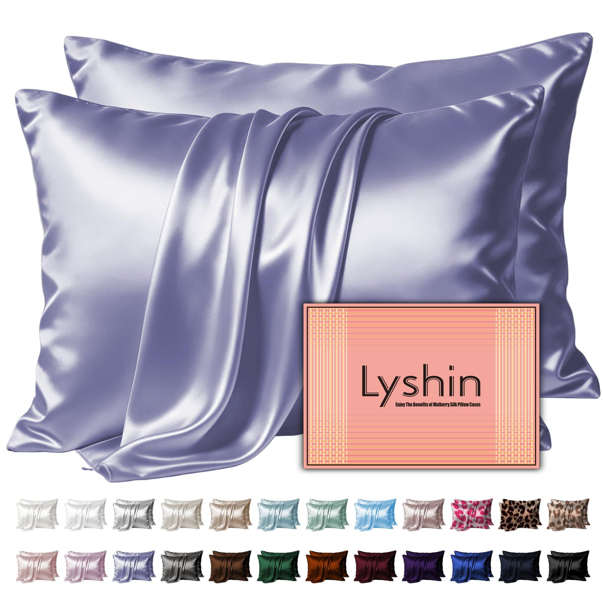 LYSHIN Black Silk Pillowcase Queen Size with Hidden Zipper