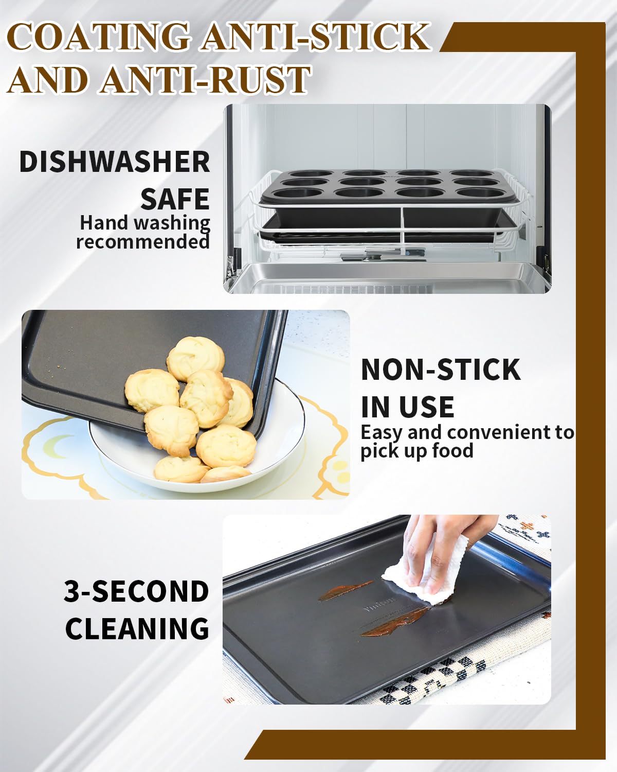 Ymiton Nonstick Baking Pans Set, 19 PCS Stackable Bakeware Sets, Oven Pan Set Includes Baking Tray, Cookie Sheet, Cake Pans, Loaf Pan, Muffin Pan, Silicone Cups