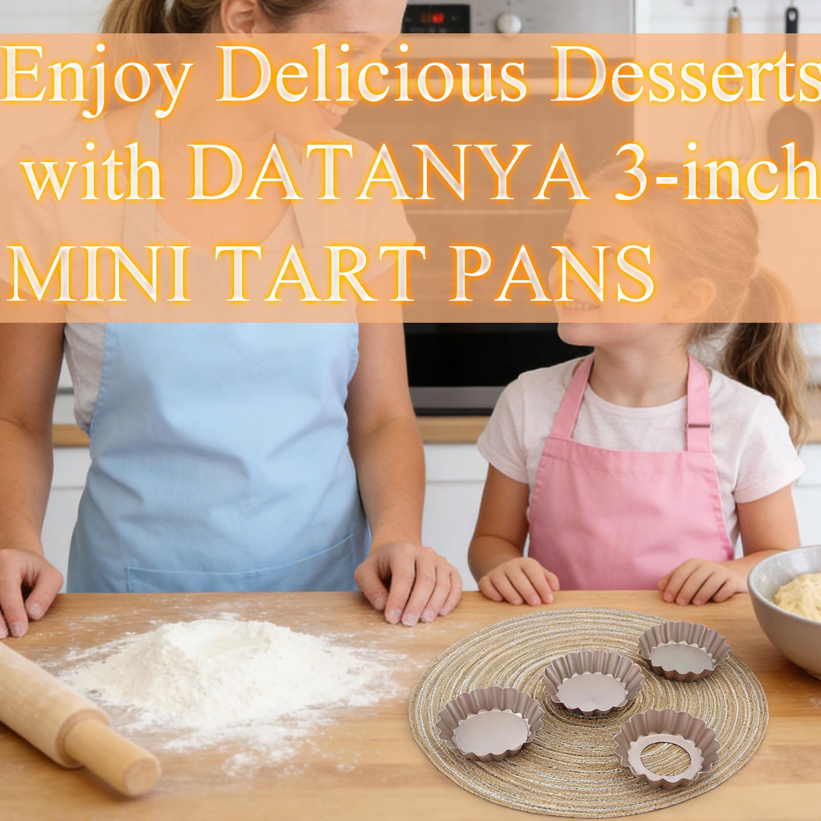 DATANYA Mini Tart Pans Removable Bottom 3 Inch, Carbon Steel Nonstick Quiche Pan Pie Tart Tin Mold, 0.8inches High for Baking Tartlets, Pies, Cakes, Cupcakes - Premium Champagne Gold 12PCS