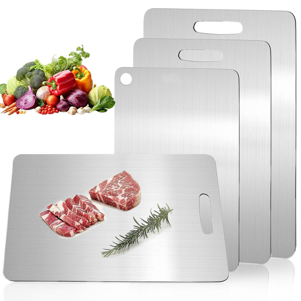 Katori Titanium Cutting Board Set of 3,100% Pure Titanium Cutting Boards for Kitchen Non Toxic,Double Sided Dishwasher Safe Cutting Board for Meat,Fruits and Vegetables,Easy To Clean(3PCS-S+M+L)