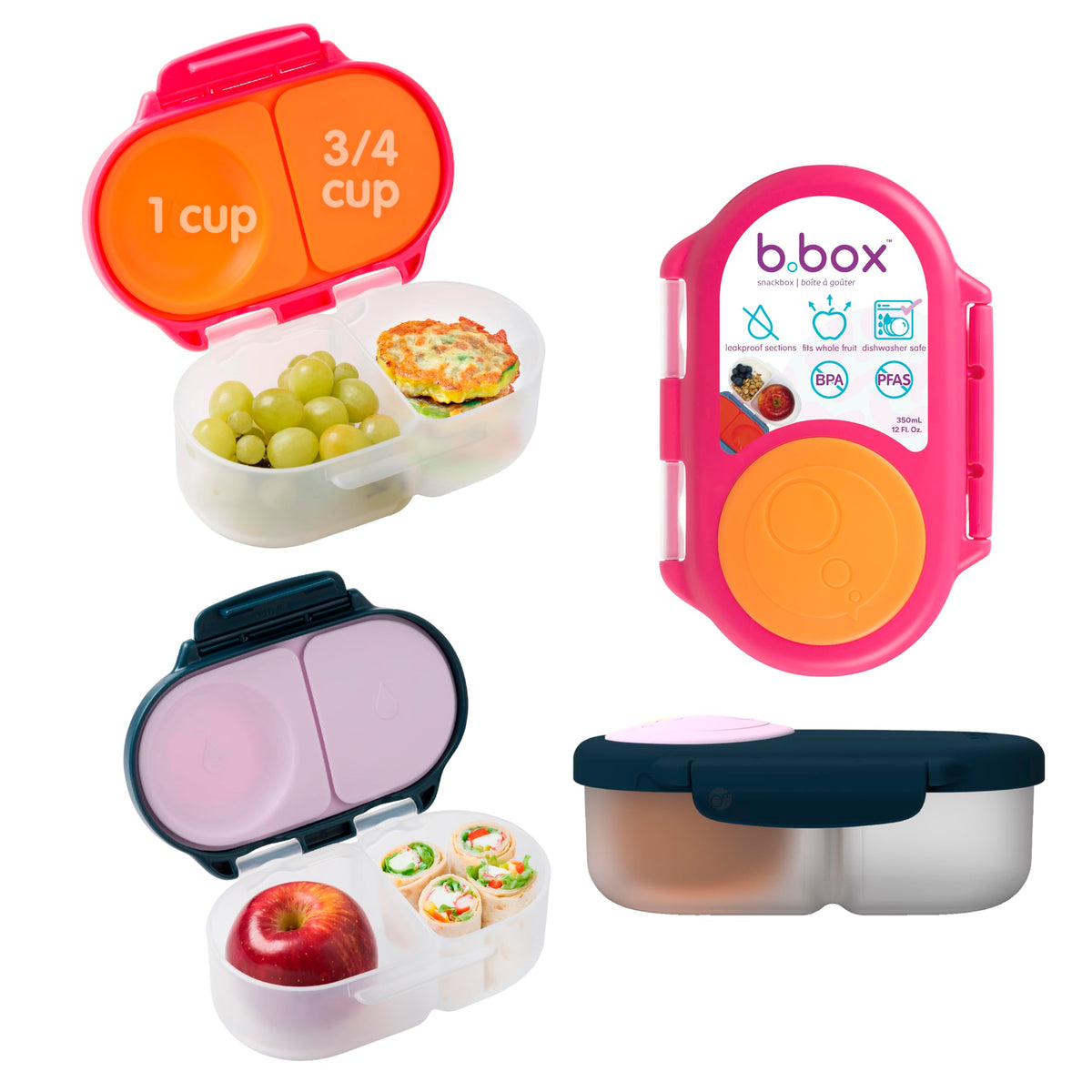 b.box Snack Box 2-Pack, Snack Containers for Kids, 1.75 Cup Kids Lunch Box