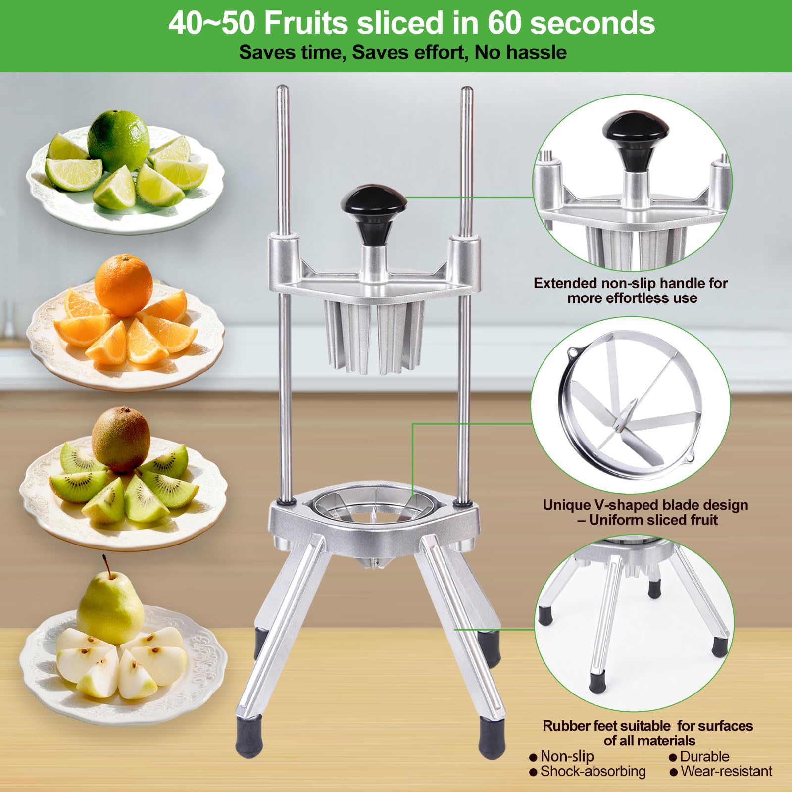 Commercial Lemon Cutter with V-Shaped 420 Stainless Steel Blades 6-Section Vegetable Machine Commercial Vegetable Chopper Dicer Lemon Cutter for Fruit Lemon Orange with One Brush Cleaner Included