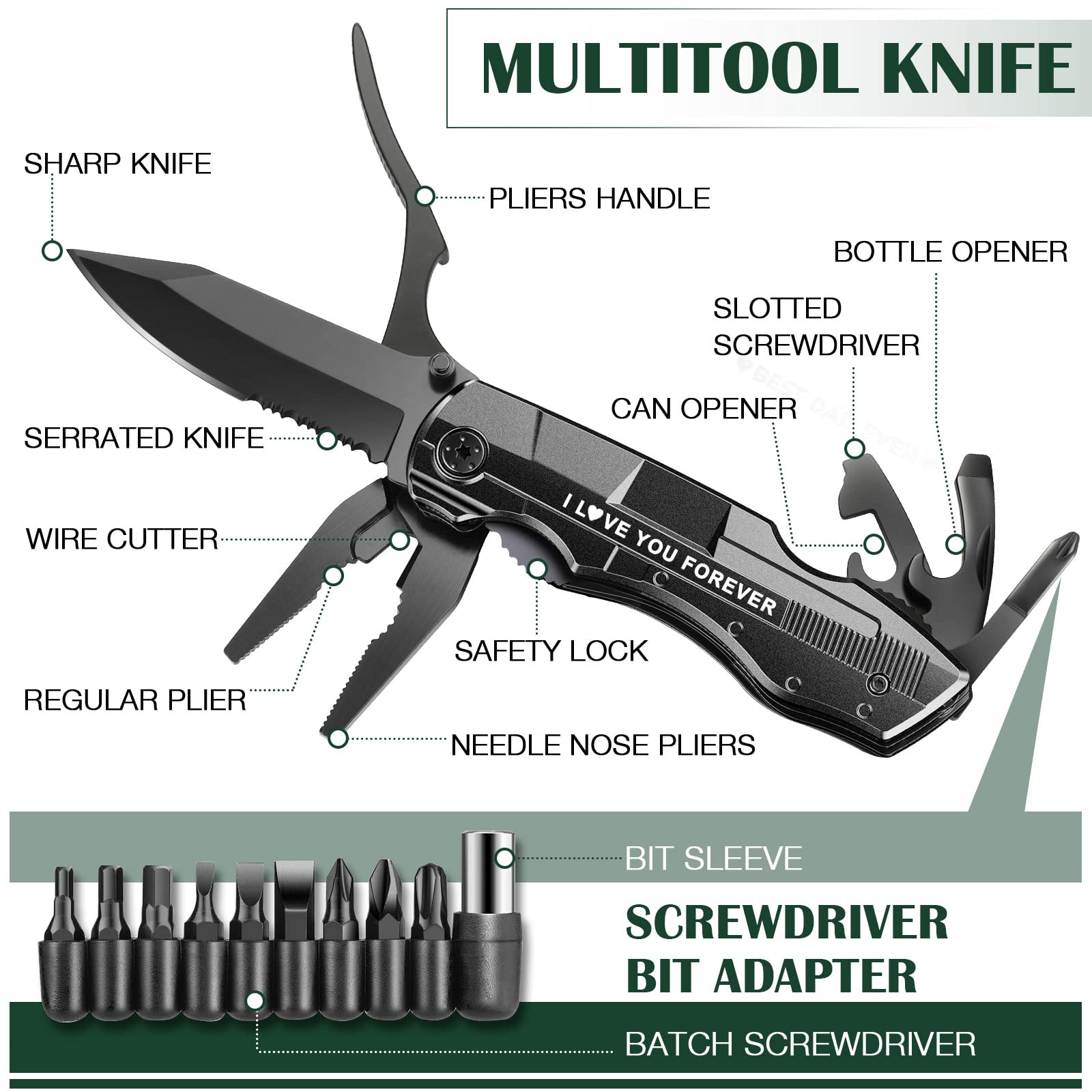 Gifts for Boyfriend Husband,Multitool Pocket Knife "I LOVE YOU",Anniversary Birthday Christmas Valentines Day Gifts for Him,Unique Camping Hunting Cycling Gift Ideas for Men