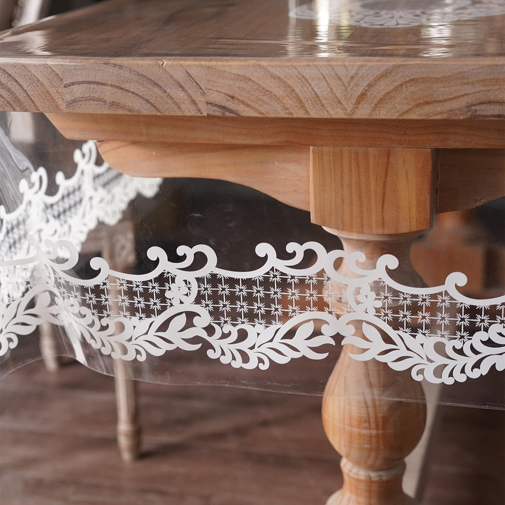 Artbloss Rectangle Waterproof Clear Table Cover Protector Vinyl Table Cloth Oil Spill Proof Wipe Clean Lace Plastic Tablecloths for Dining Tables (White, 52 x 70 Inches)