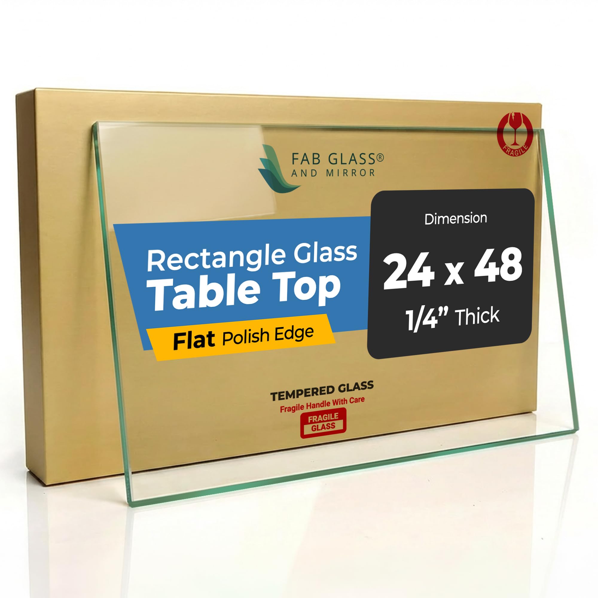 Clear Rectangle Tempered Glass Table Top 24" x 48", 1/4" Thick Flat Polished Edge, Scratch Resistant, Easy Clean Replacement for Dining, Coffee, or Office Tables – Fab Glass and Mirror