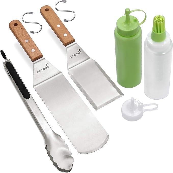 Metal Spatula Set of 4 - Griddle Accessories kit - Grill Flat Spatula Pancake Flipper Hamburger Turner - Metal Utensil Great for BBQ Grill Flat Top Cast Iron Griddle