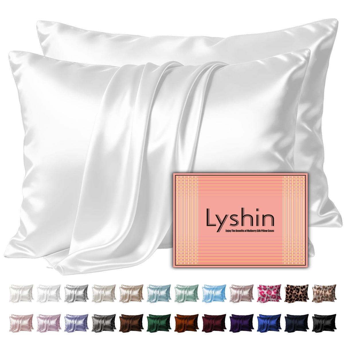 LYSHIN Silk Pillow Cases 2 Pack King Size with Zipper, Champagne
