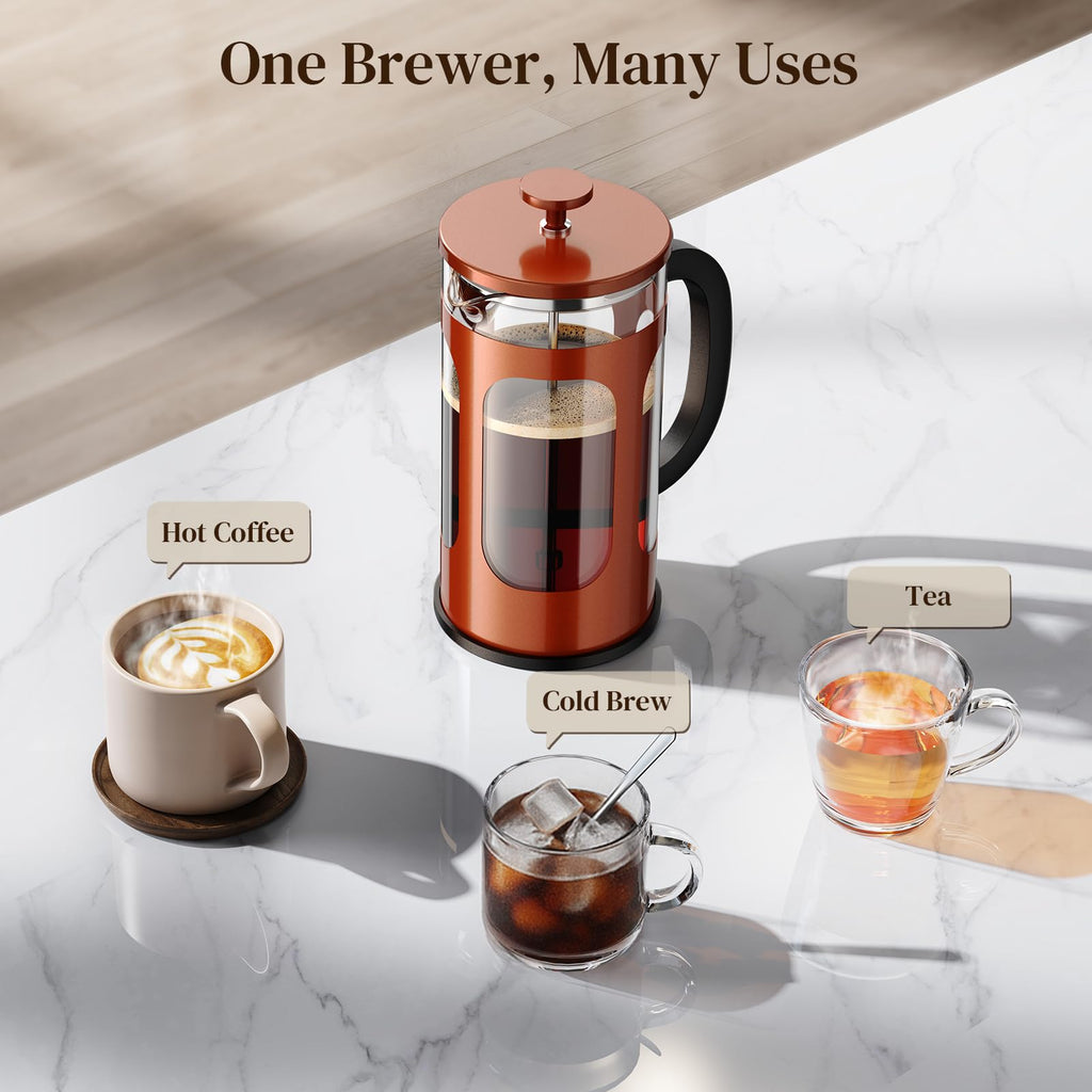 Veken French Press Coffee Maker,No Plastic Touching Cafe,34oz 1L Cafetera