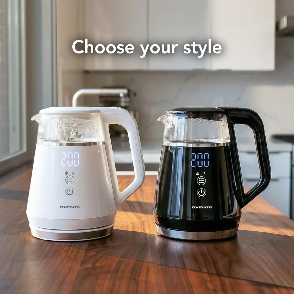 OVENTE 1L Electric Kettle with Temperature Control, 1500W, Black KD95B