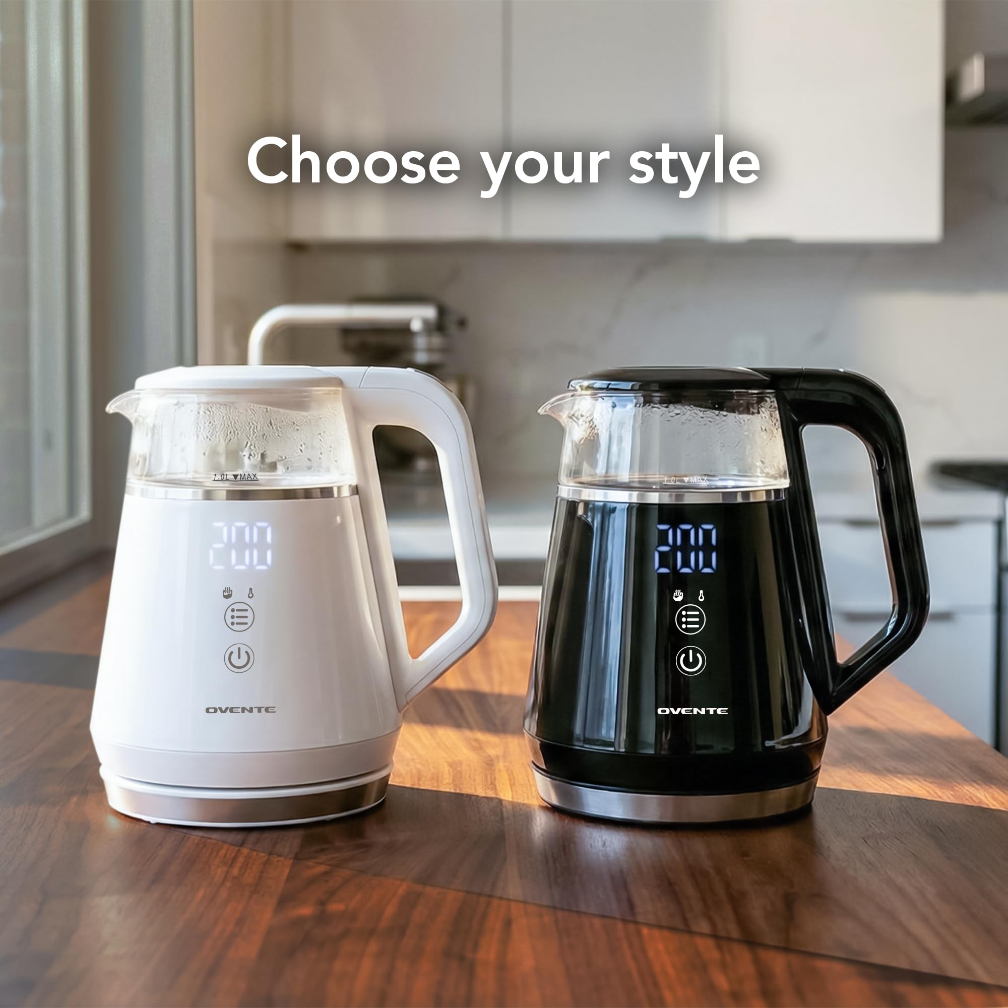 OVENTE 1L Electric Kettle with Temperature Control, 1500W, Black KD95B