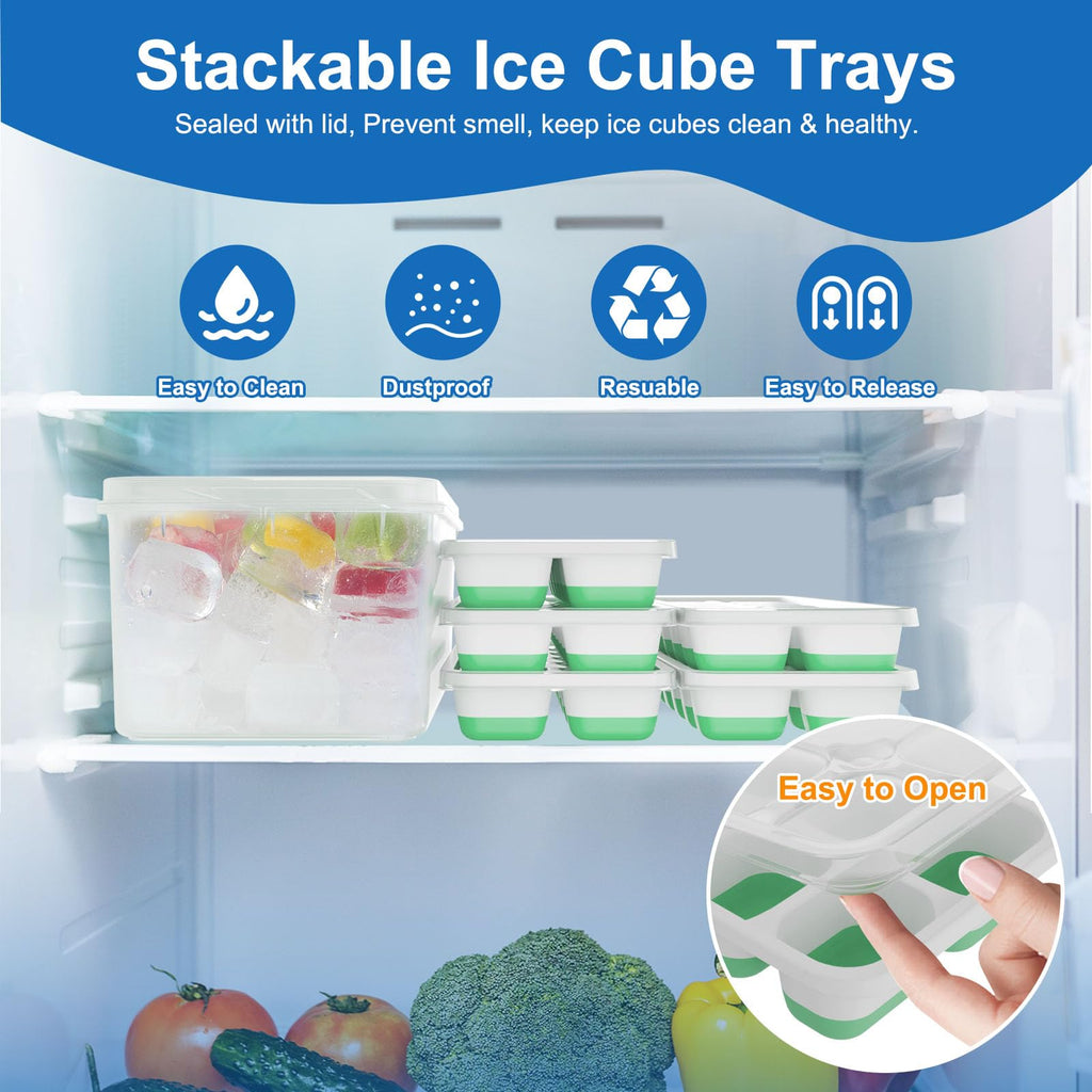 Weftnom Ice Cube Trays with Lids for Freezer, 5 Pack Silicone Set, 70 Cubes