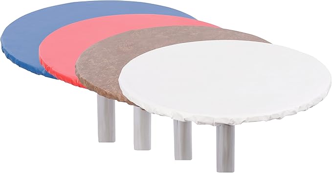 Yourtablecloth Heavy Duty Vinyl Round Fitted Tablecloth (Table Cover) with Flannel Backing Vibrant Colors Elasticized Tablecloth Great for Indoor and Outdoor Dining and Playing Cards 48” White