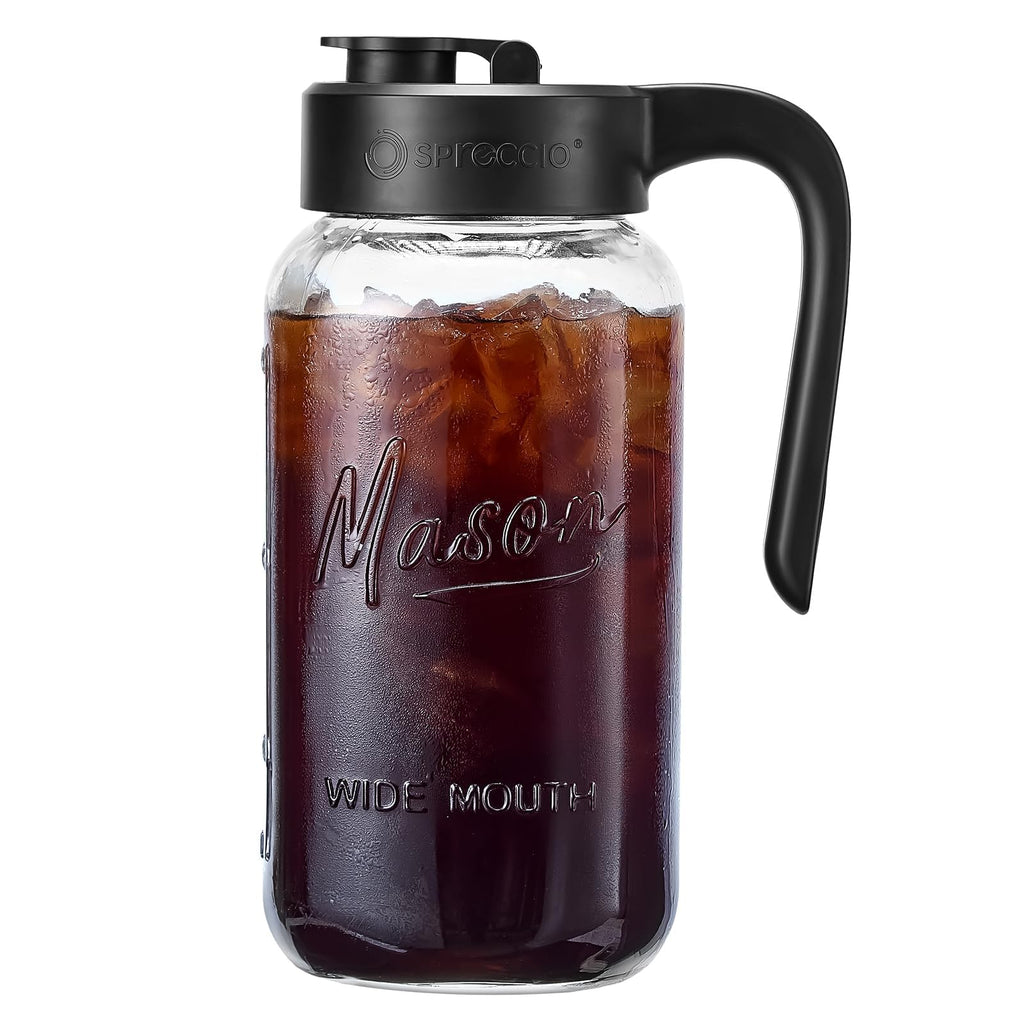 Spreccio Mason Jar Pitcher, 2 pcs 64 oz (2 quart), Glass Pitcher with Lid