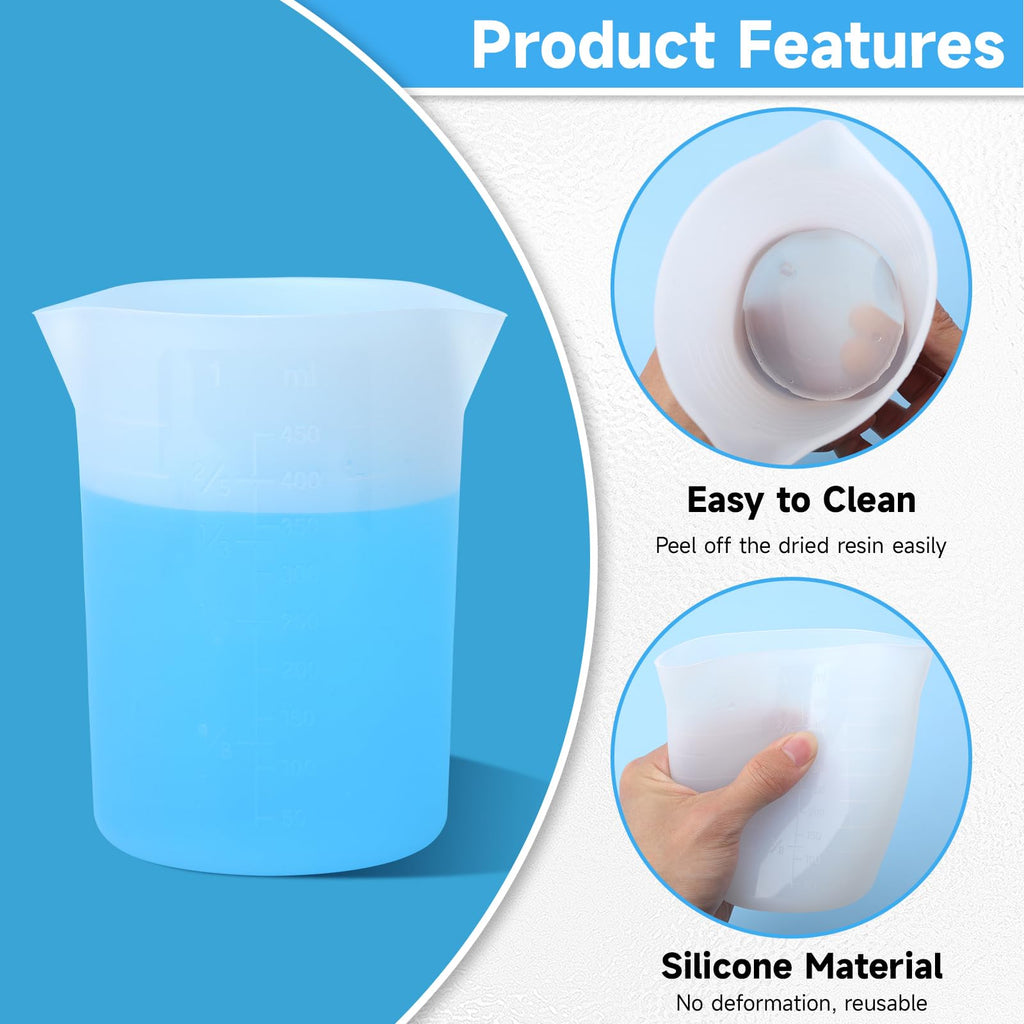 Gartful 450ml Large Silicone Measuring Cups, 15OZ Reusable Squeeze and Pour Resin Cups for Epoxy, Casting Molds, Slime, Craft Art Projects, Cup Making, Waxing, 4 Packs