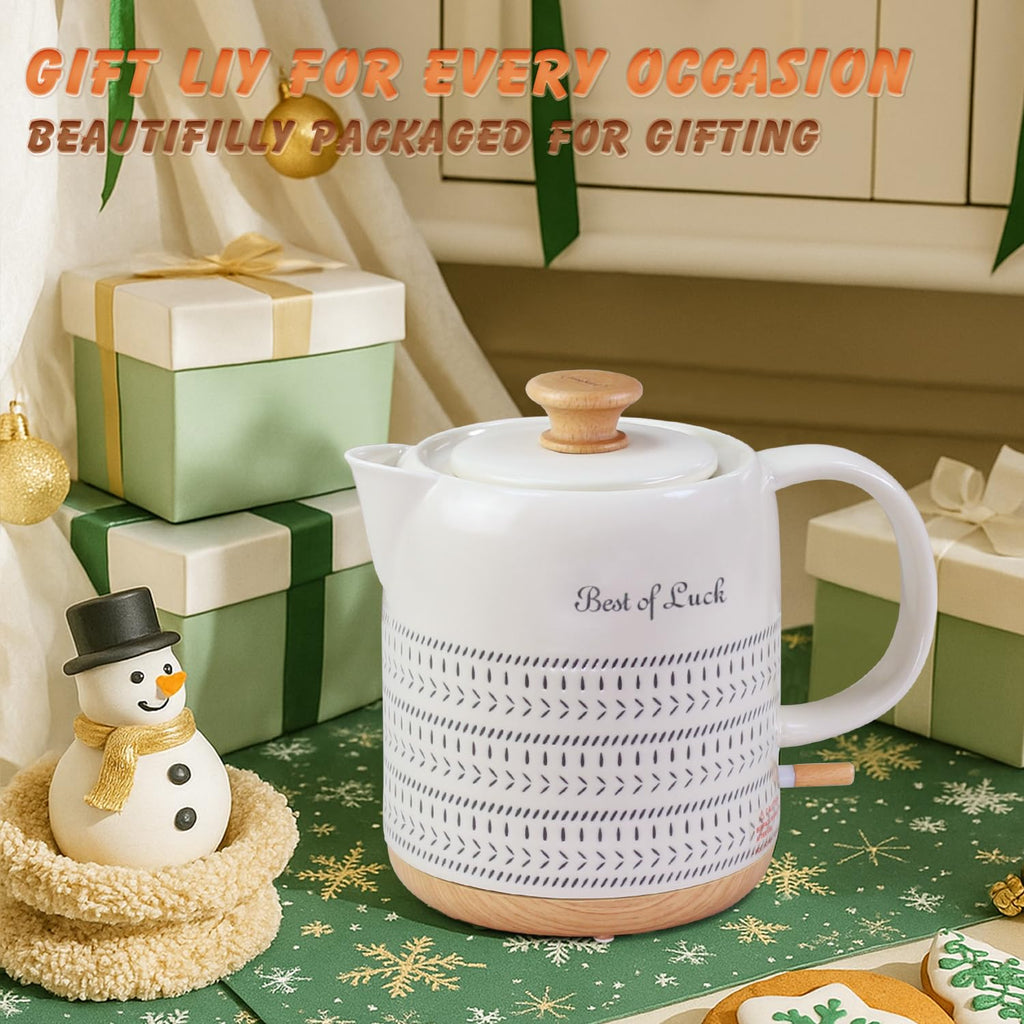 LONGSEED Ceramic Electric Kettle 1 Quarts, Hot Water Boiler Electric Kettles, Tea Pot with LED Light, Boil Dry Protection, Short Spout 1000W Fast Boil, Automatic Shut-off